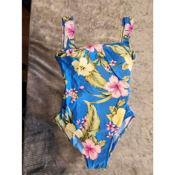 Costa Del Sol Size 10/32 Blue Tropical Floral One Piece Swimsuit 10 - Picture 1 of 6